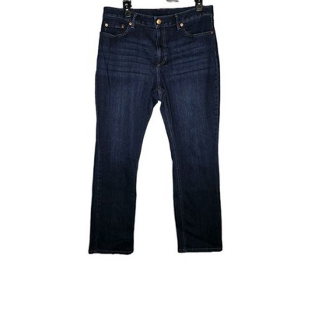 LL Bean Jeans Womens 14 Regular Dark Blue Favorite Fit Flex Straight Denim